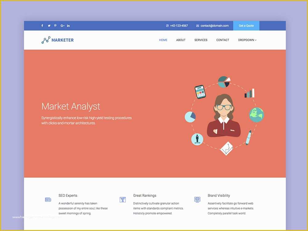 Free Sample HTML Web Page Templates Of Marketer – Free HTML Bootstrap Advertising Agency Site