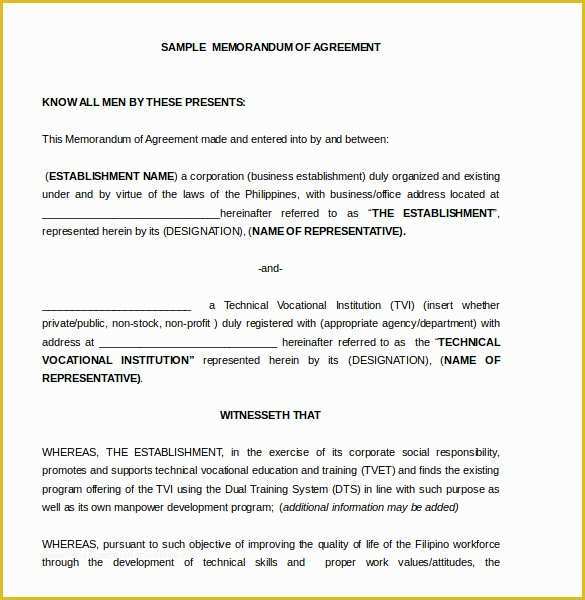 Free Sample Memorandum Of Understanding Template Of 15 Memorandum Of Agreement Templates Pdf Doc