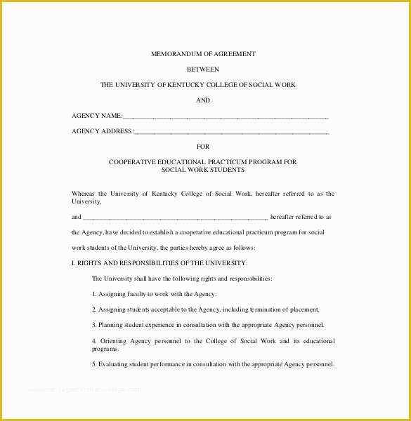 Free Sample Memorandum Of Understanding Template Of 15 Memorandum Of Agreement Templates Pdf Doc