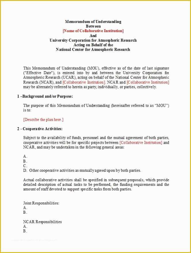 Free Sample Memorandum Of Understanding Template Of 50 Free Memorandum Of Understanding Templates [word]