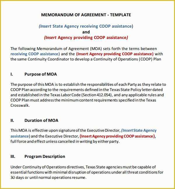 Free Sample Memorandum Of Understanding Template Of Memorandum Of Agreement 14 Free Pdf Doc Download