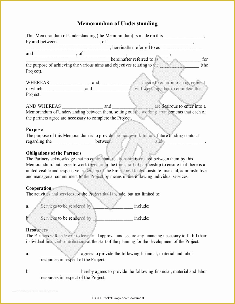 Free Sample Memorandum Of Understanding Template Of Memorandum Of Understanding Template Mou form Free