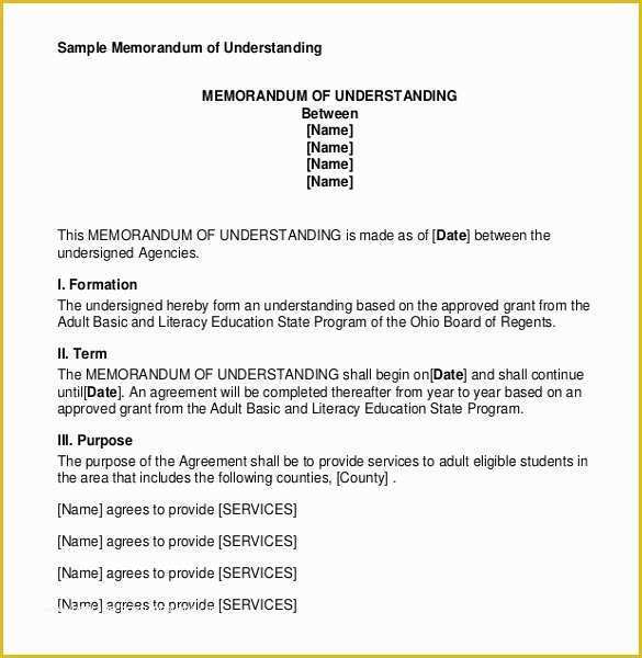 Free Sample Memorandum Of Understanding Template Of Memorandum Of Understanding Templates – 30 Free Sample