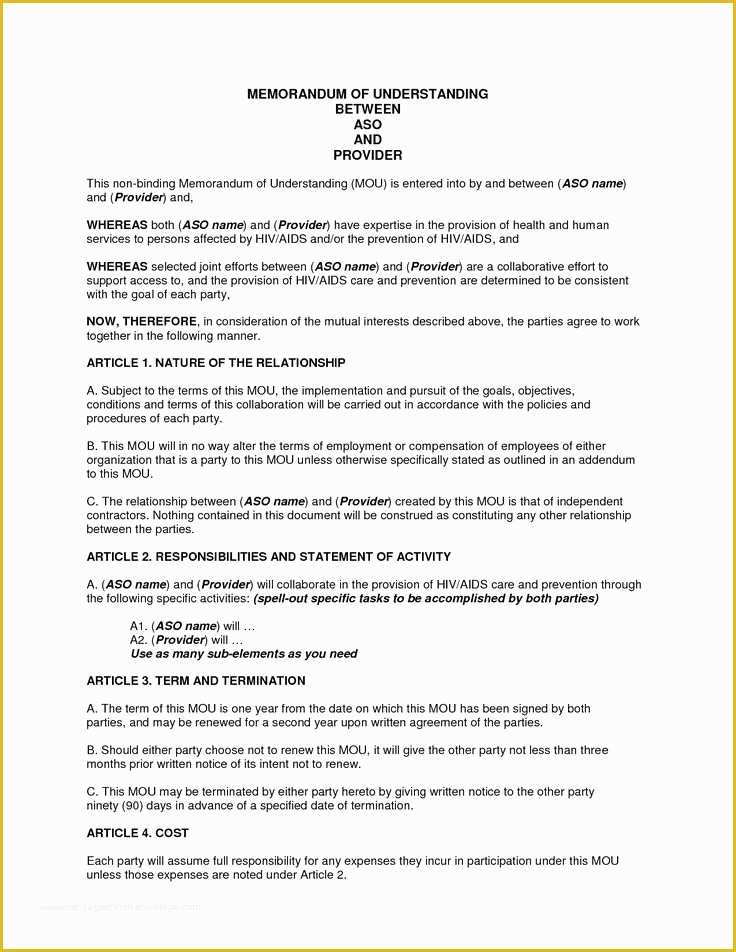 Free Sample Memorandum Of Understanding Template Of Sample Memorandum Of Understanding Business Partnership