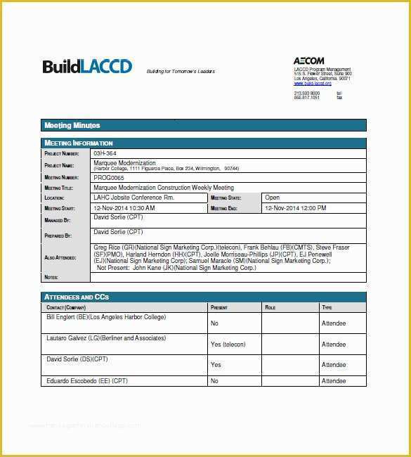 Free Sample Minutes Of Meeting Template Of Construction Meeting Minutes Template 10 Free Sample