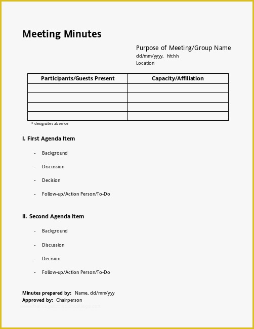 Free Sample Minutes Of Meeting Template Of Free Meeting Minutes