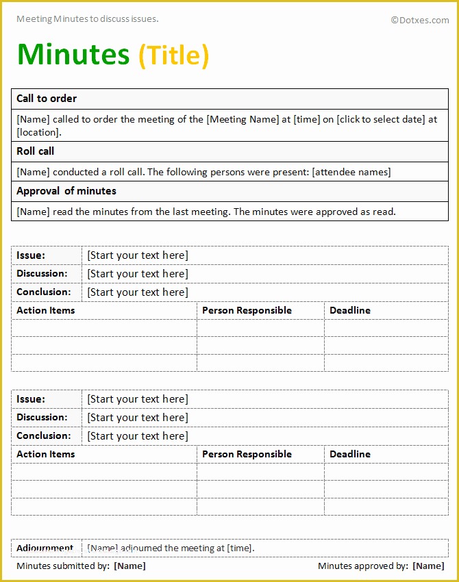 Free Sample Minutes Of Meeting Template Of issue Meeting Minutes Template Dotxes