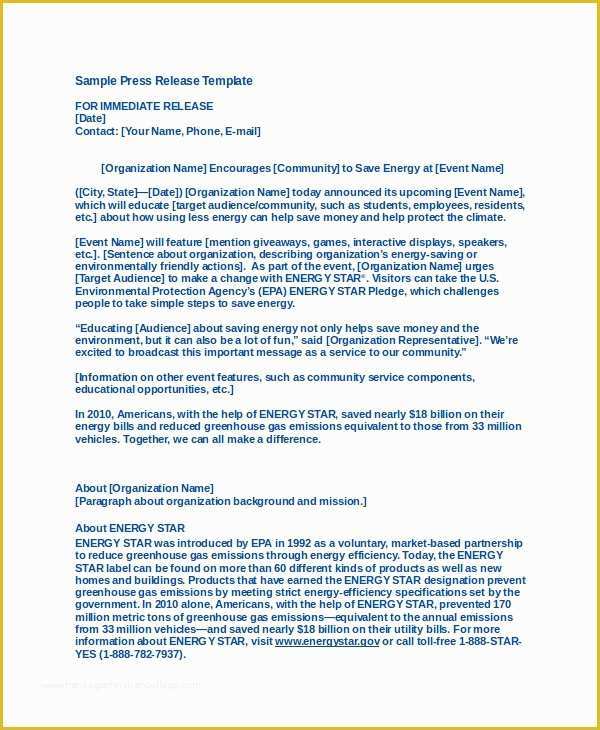 Free Sample Press Release Template Of 19 Press Release Templates Free Sample Example format