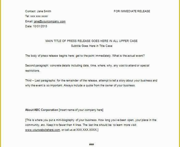 Free Sample Press Release Template Of 28 Press Release Template Word Excel Pdf