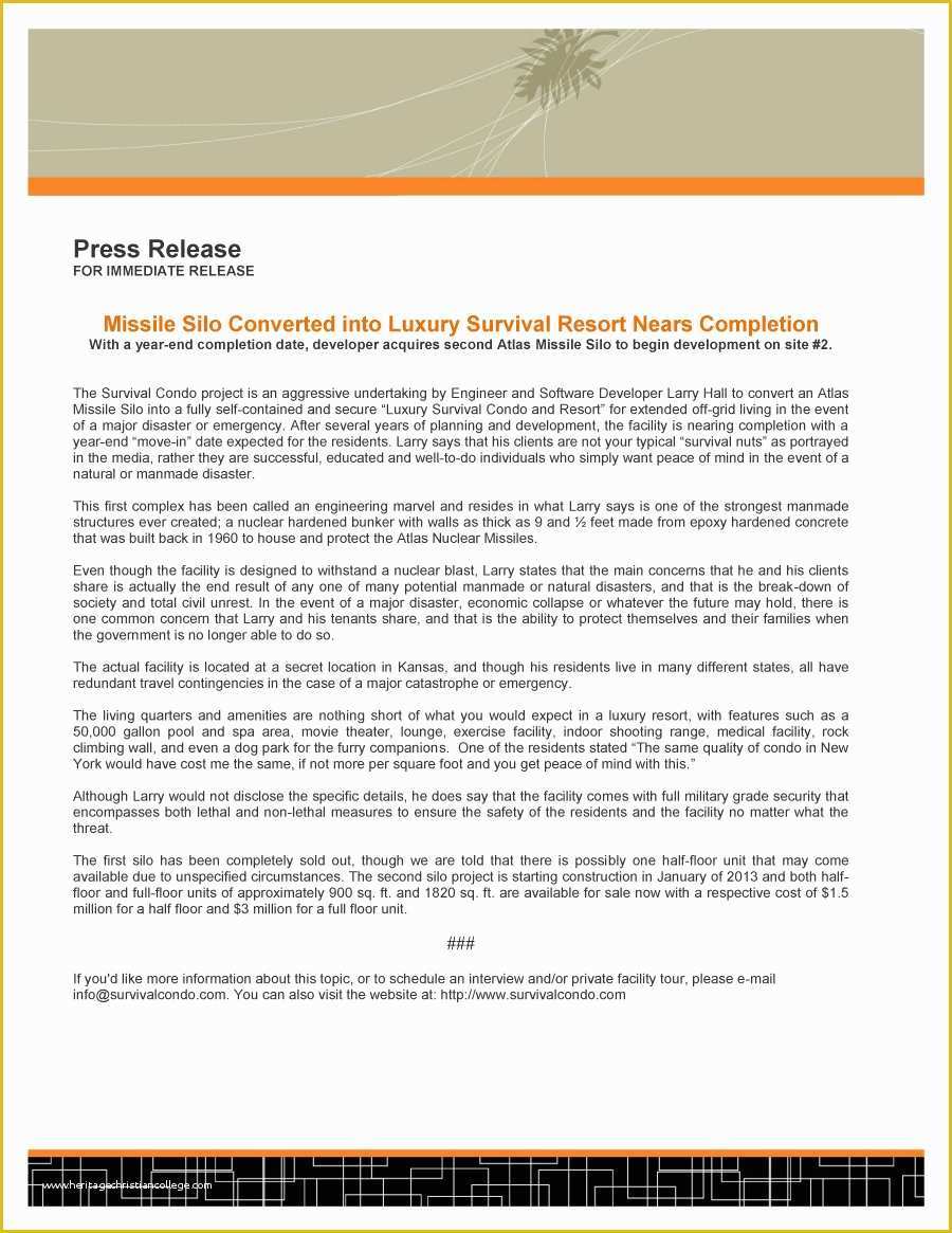 Free Sample Press Release Template Of 47 Free Press Release format Templates Examples & Samples