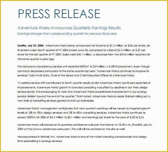 Free Sample Press Release Template Of Press Release Template Word