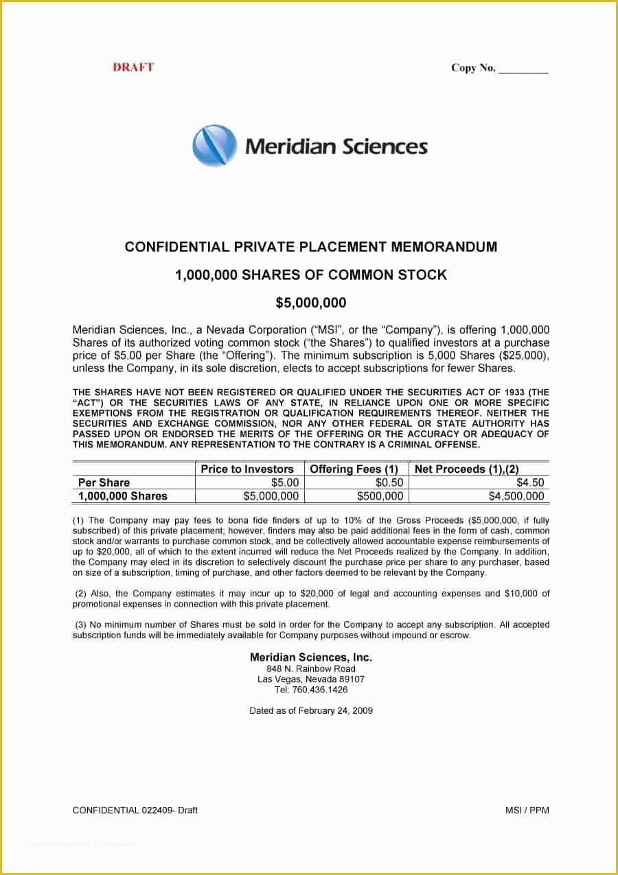 Free Sample Private Placement Memorandum Template Of 40 Private Placement Memorandum Templates [word Pdf]