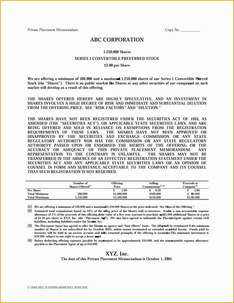 Free Sample Private Placement Memorandum Template Of 40 Private Placement Memorandum Templates [word Pdf]