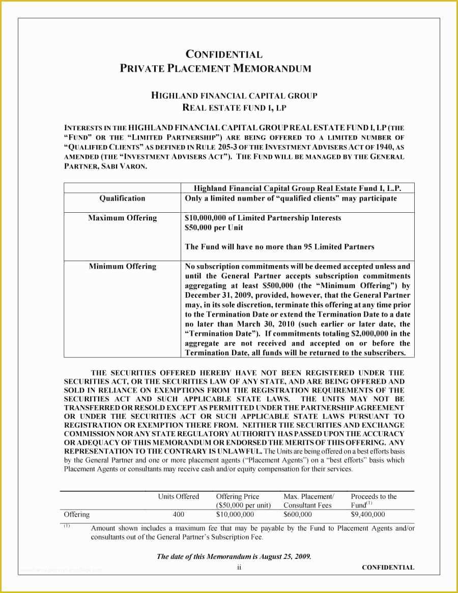 Free Sample Private Placement Memorandum Template Of 40 Private Placement Memorandum Templates [word Pdf]