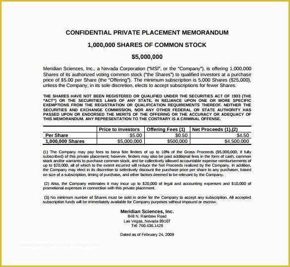 Free Sample Private Placement Memorandum Template Of 7 Private Placement Memorandum Samples