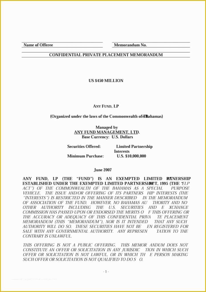 Free Sample Private Placement Memorandum Template Of Regulation D Sample Templates