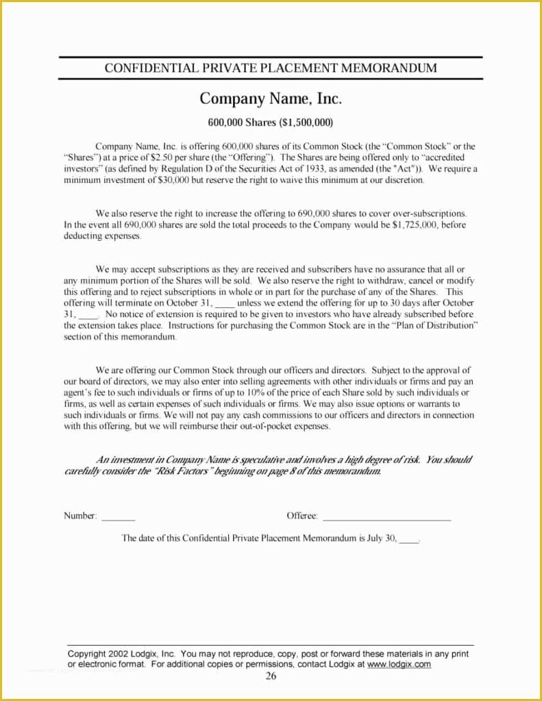 Free Sample Private Placement Memorandum Template Of Samples and Templates formated