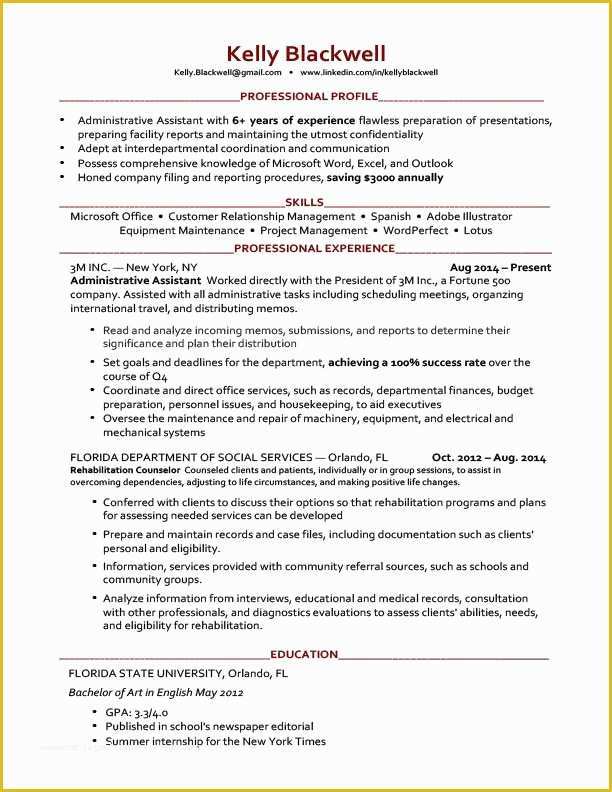 Free Sample Professional Resume Template Of Career Level &amp; Life Situation Templates