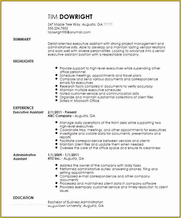 Free Sample Professional Resume Template Of Free Professional Executive assistant Resume Template