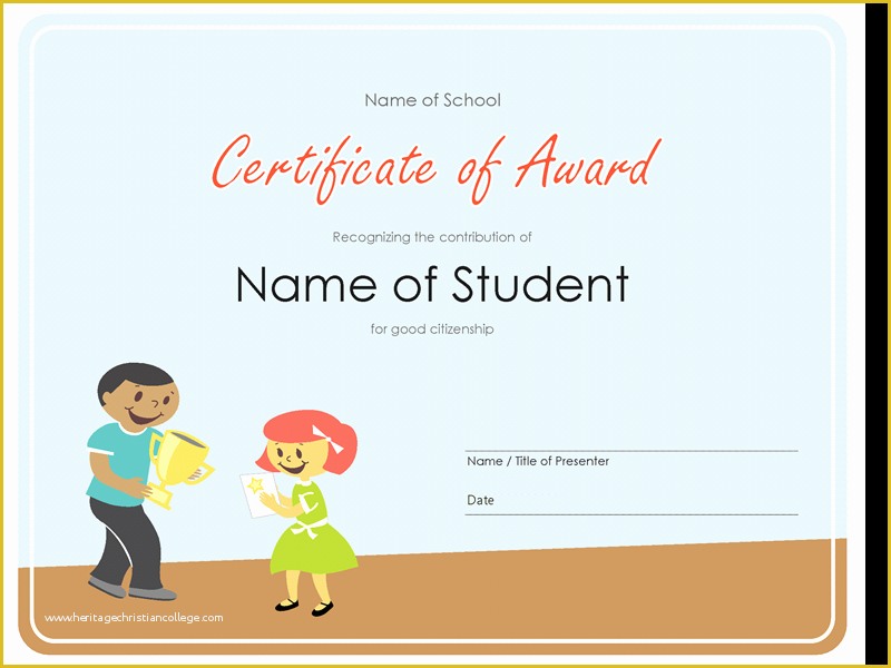 Free School Award Certificate Templates Of Certificate Of Award Elementary Students