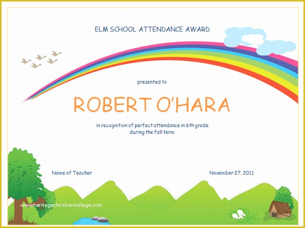 Free School Award Certificate Templates Of Student attendance Award for Elementary School