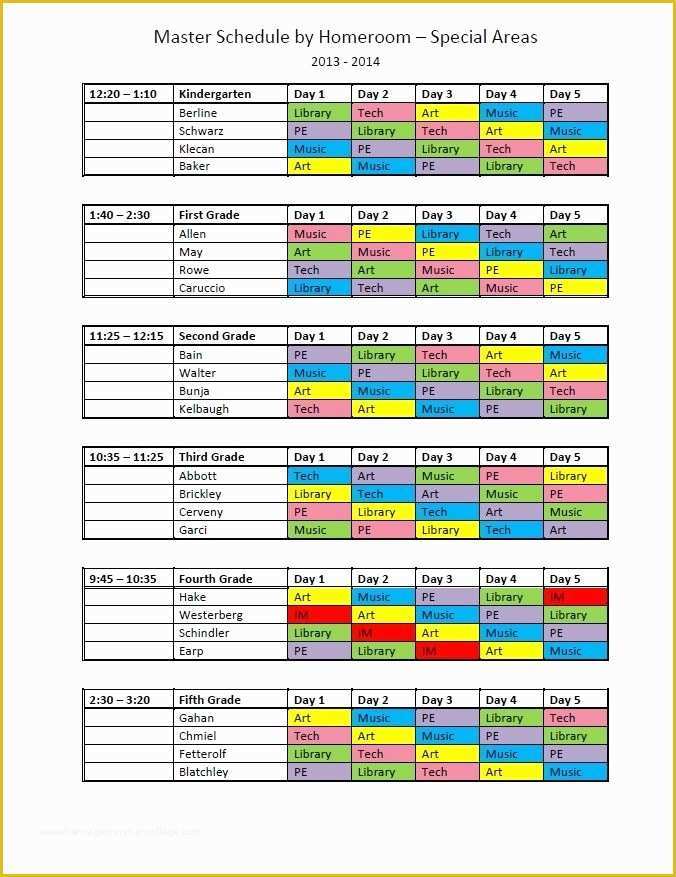 Free School Master Schedule Template Of Elementary School Master Schedule Template