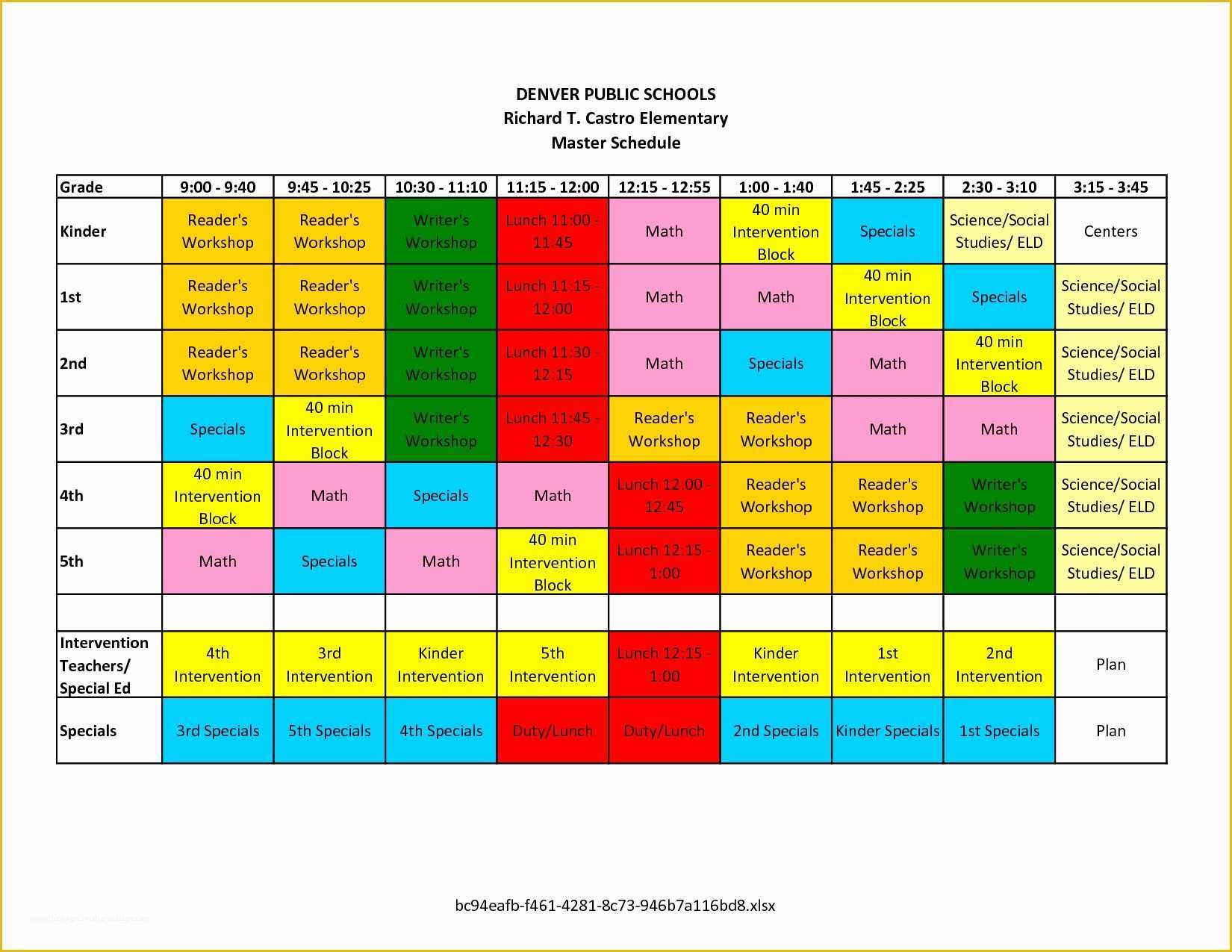 Free School Master Schedule Template Of Elementary School Master Schedule Template