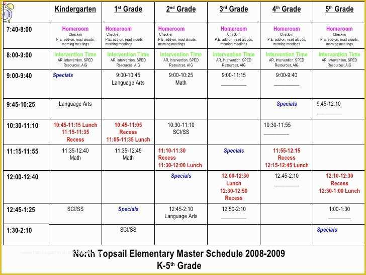 Free School Master Schedule Template Of north topsail Elementary School Improvement Plan 2008 2009