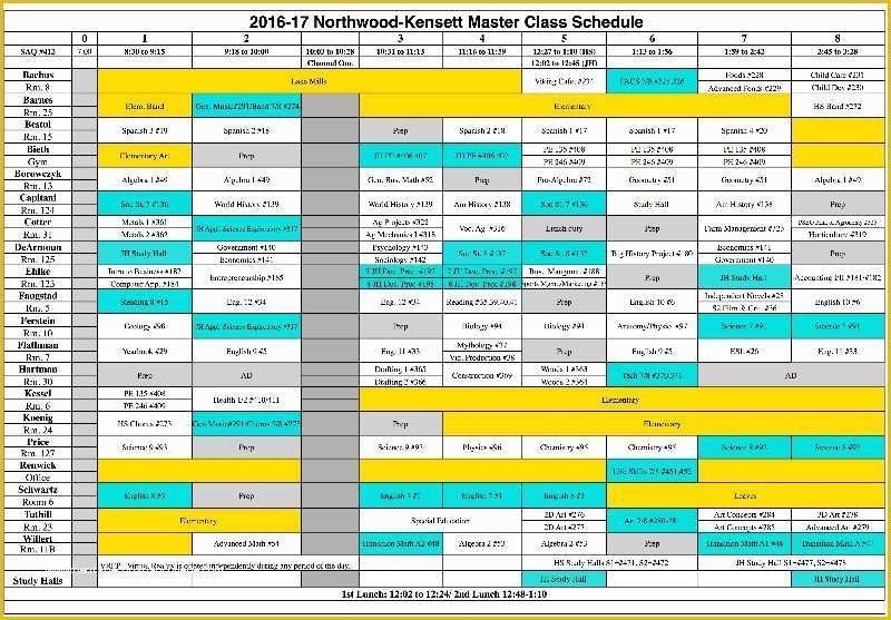Free School Master Schedule Template Of northwood Kensett 2016 2017 High School Class Schedule