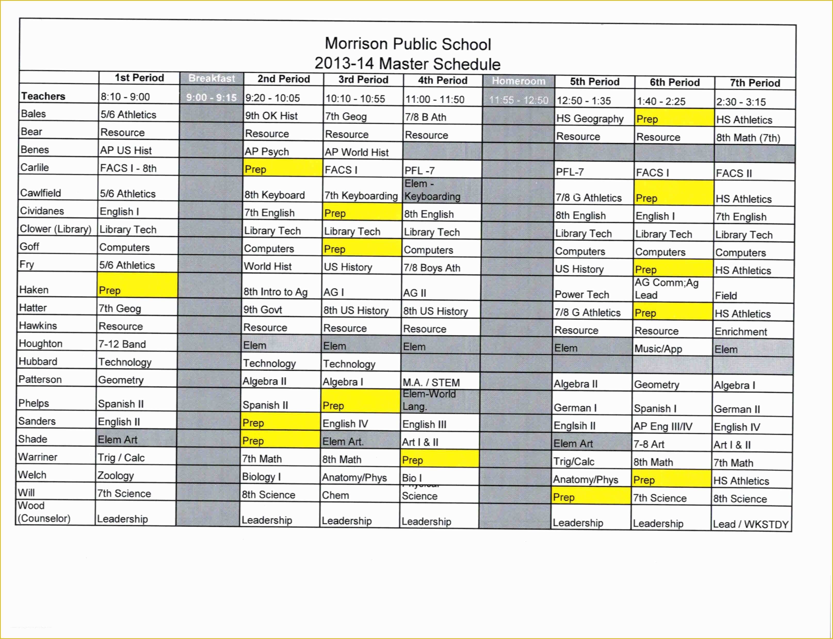 Free School Master Schedule Template Of School Master Schedule Template Romeondinez