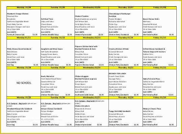 Free School Menu Templates Of 10 Menu Calendar Templates – Free Sample Example format