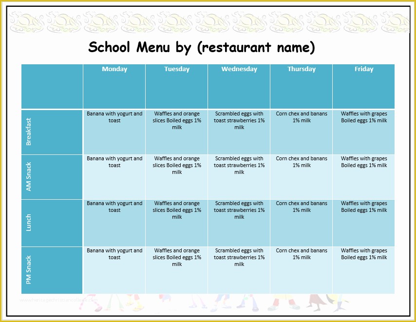 Free School Menu Templates Of Weekly School Menu Template Word Templates