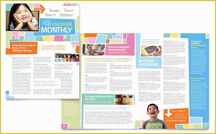 Free School Newsletter Templates for Publisher Of Preschool Kids &amp; Day Care Newsletter Template Design