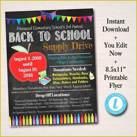 Free School Supply Drive Flyer Template Of Editable School Supply Drive Flyer Printable Pta Pto Flyer