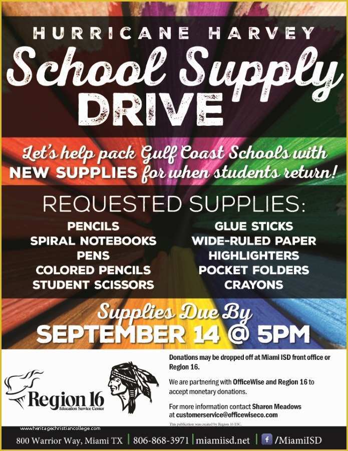 Free School Supply Drive Flyer Template Of Hurricane Harvey School Supply Drive Miami isd