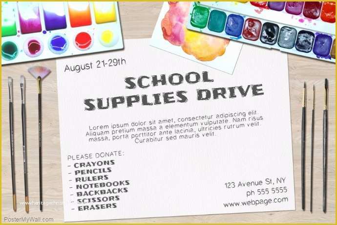 Free School Supply Drive Flyer Template Of Landscape School Supplies Drive Poster Flyer Template