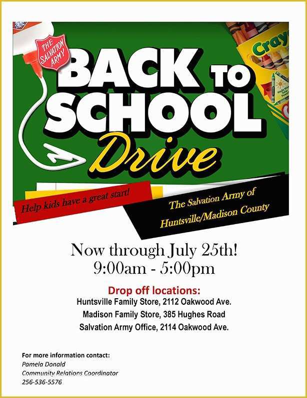 Free School Supply Drive Flyer Template Of Salvation Army Of Huntsville Al Back to School Drive