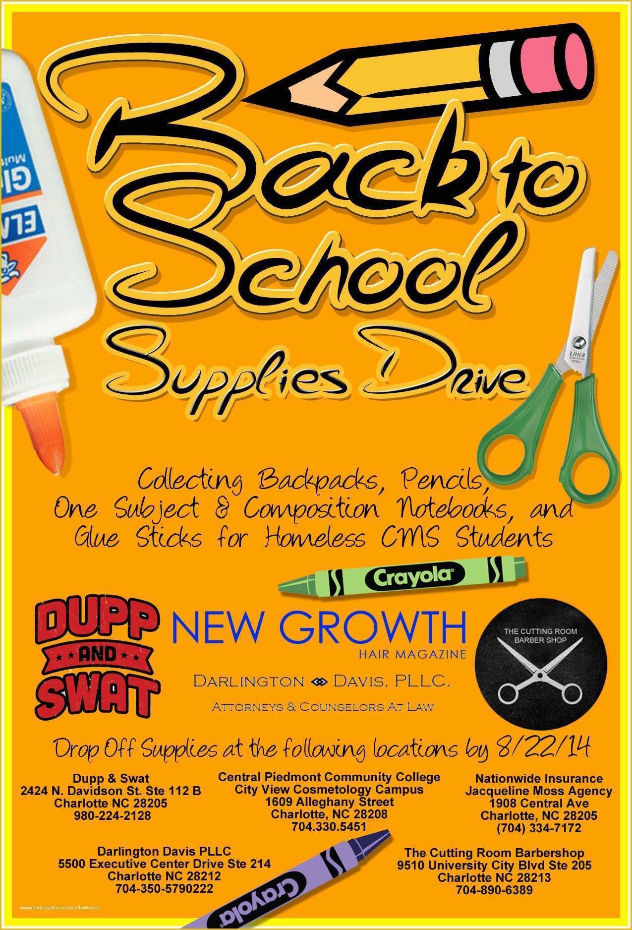 Free School Supply Drive Flyer Template Of School Supplies Drive for Homeless Cms Students
