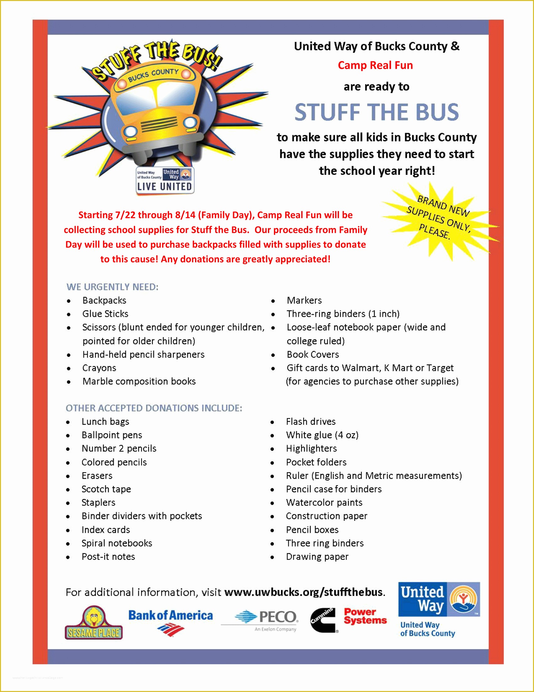 Free School Supply Drive Flyer Template Of Stuff the Bus School Supply Drive Camp Real Fun