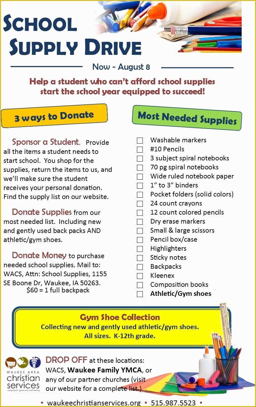 Free School Supply Drive Flyer Template Of Waukee area Christian Services