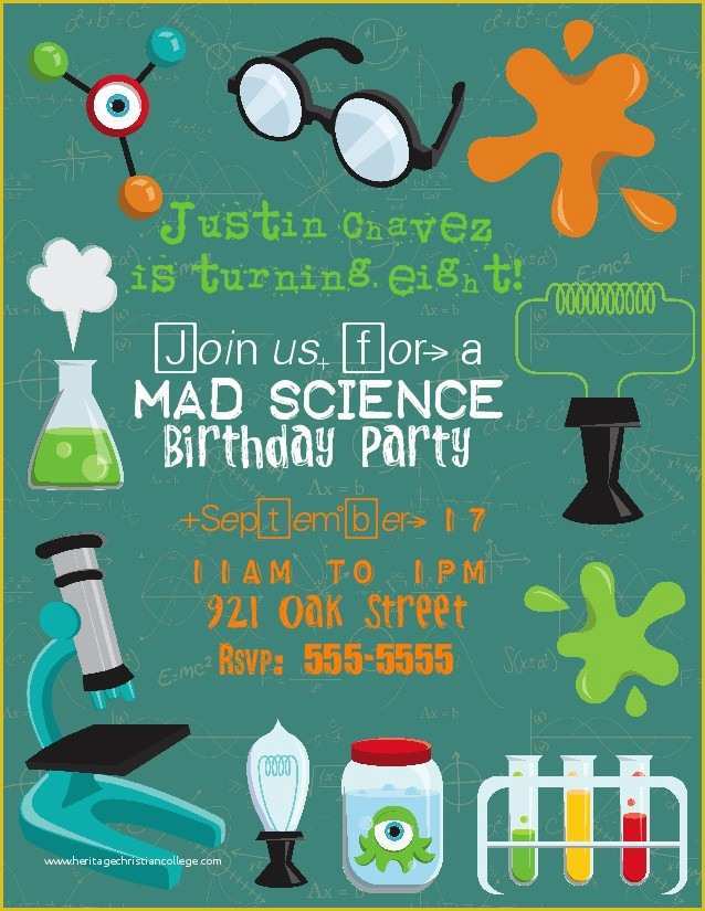 Free Science Birthday Party Invitation Templates Of Bear River Greetings Mad Scientist Birthday Party