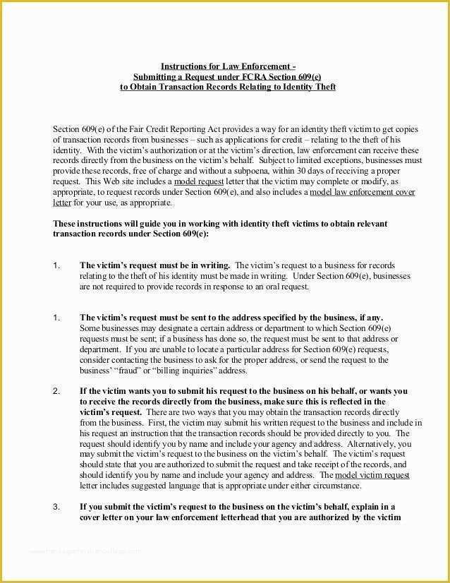 Free Section 609 Credit Dispute Letter Template Of Instructions for Law Enforcement Submitting Request Under