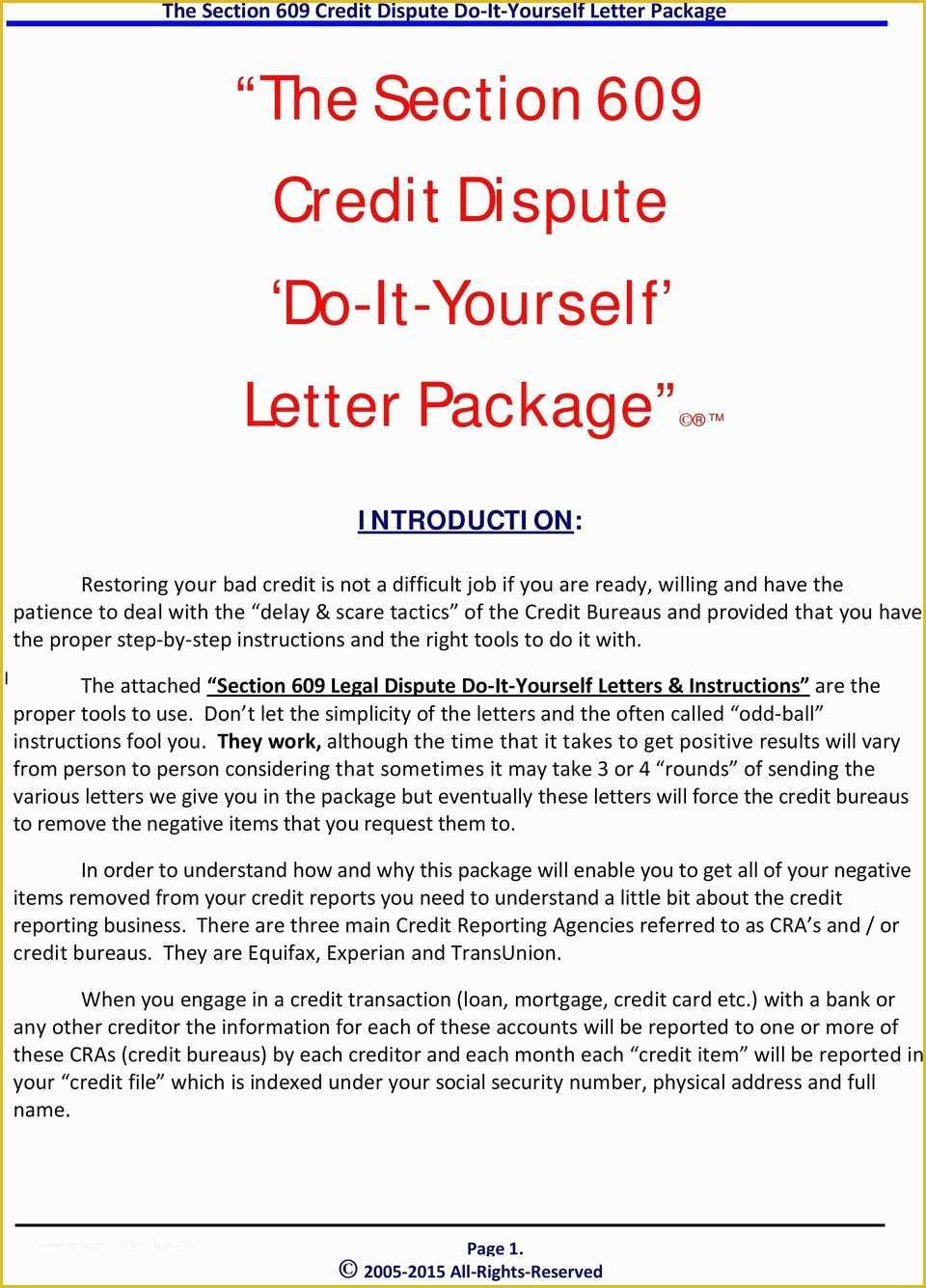 46 Free Section 609 Credit Dispute Letter Template
