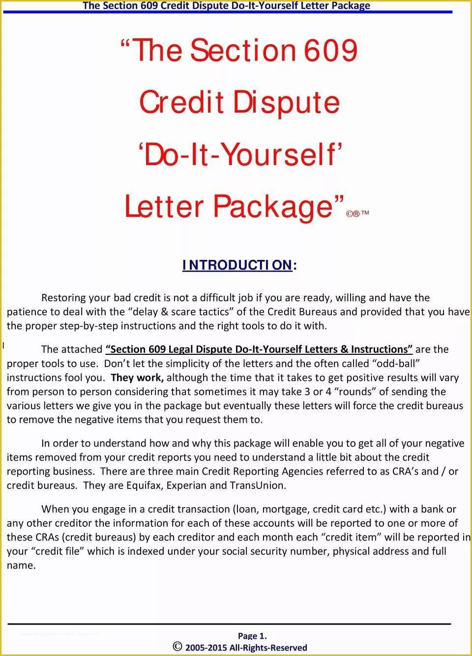 46 Free Section 609 Credit Dispute Letter Template