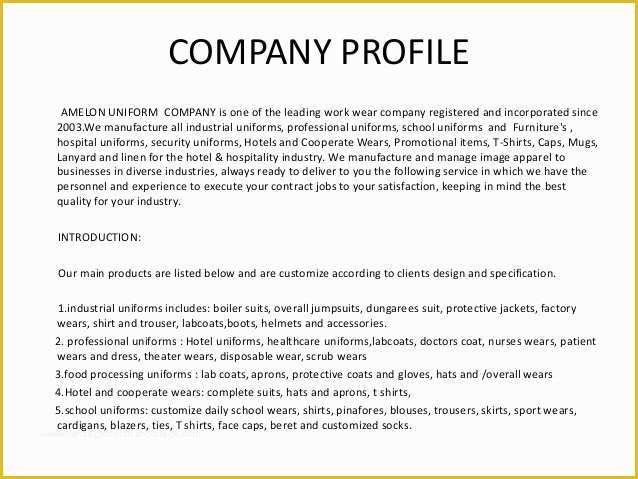 Free Security Company Profile Template Of Amelon Uniform Trading Pany Profile