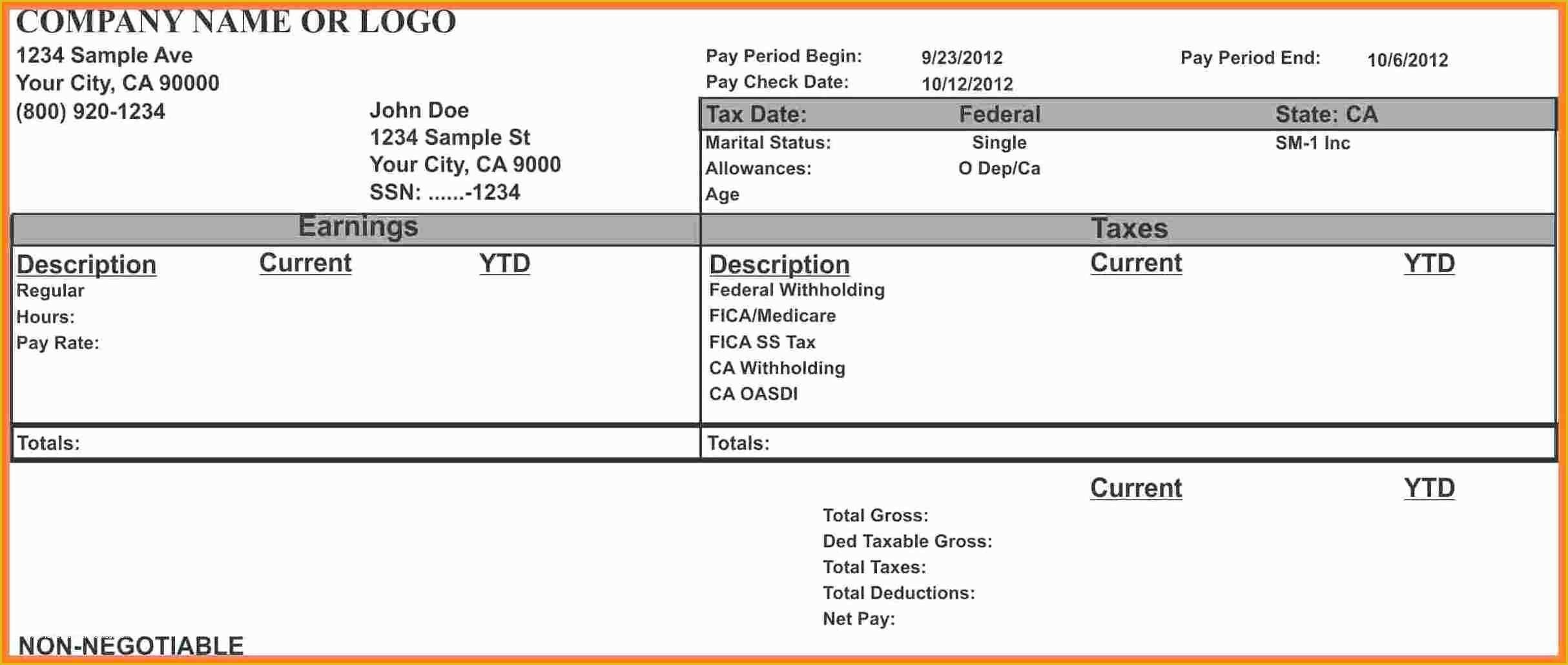 Free Self Employed Pay Stub Template Of 11 Self Employed Pay Stub Template