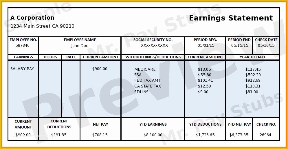 Free Self Employed Pay Stub Template Of 5 Free Printable Paycheck Stub Generator