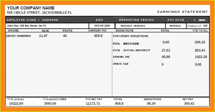Free Self Employed Pay Stub Template Of 9 Printable Paycheck Stubs