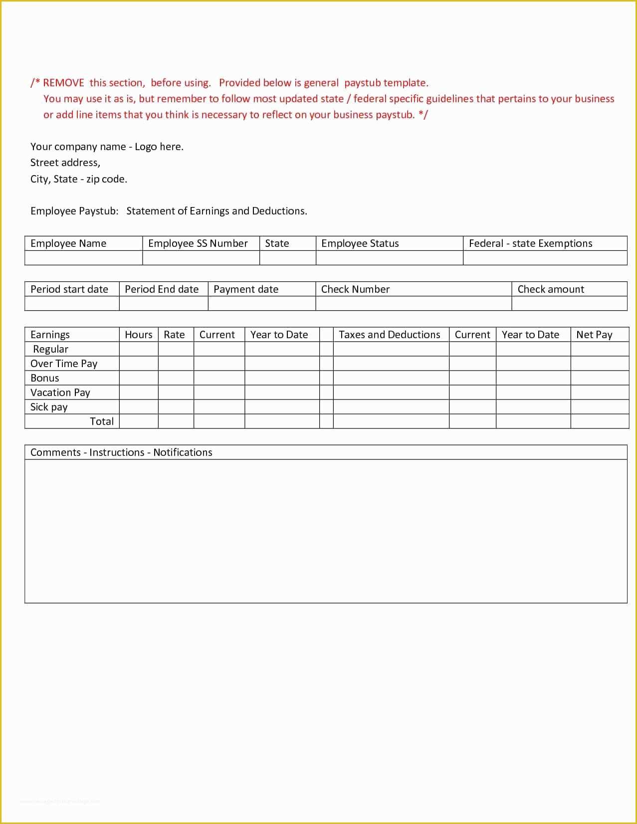 Free Self Employed Pay Stub Template Of Employee Pay Stub Template Ulyssesroom Self Employment
