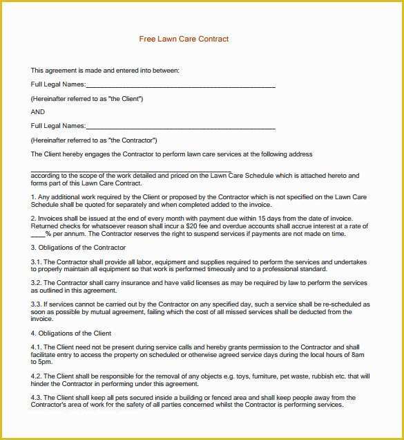 Free Service Contract Template Of 10 Lawn Service Contract Templates Pdf Doc